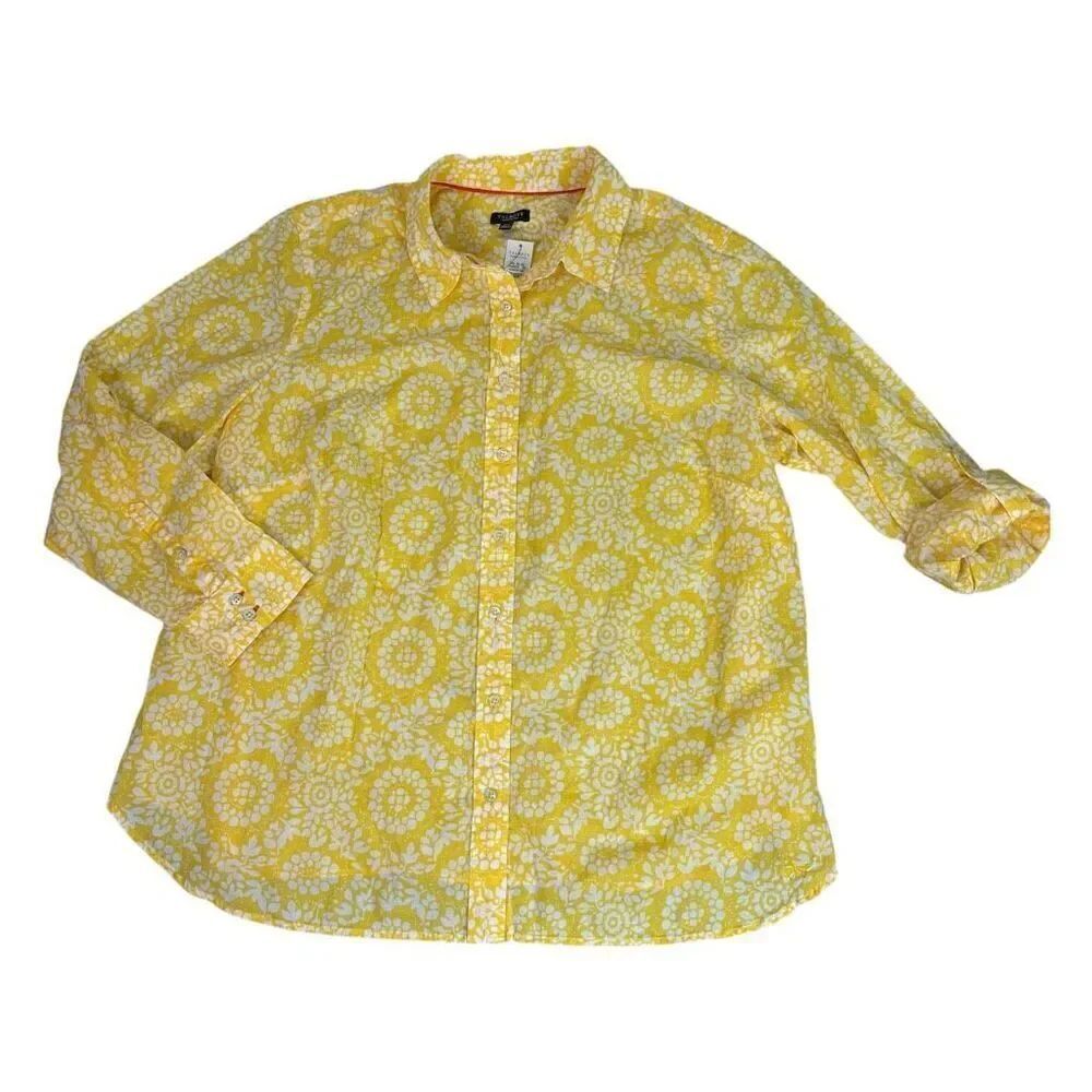 Talbots 2XP Collared Lightweight ButtonāFront Blouse Yellow White